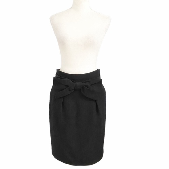 SANDRO BLACK WOOL BLEND FRONT OVERSIZED BOW FORMAL PENCIL SKIRT - M - Picture 1 of 8